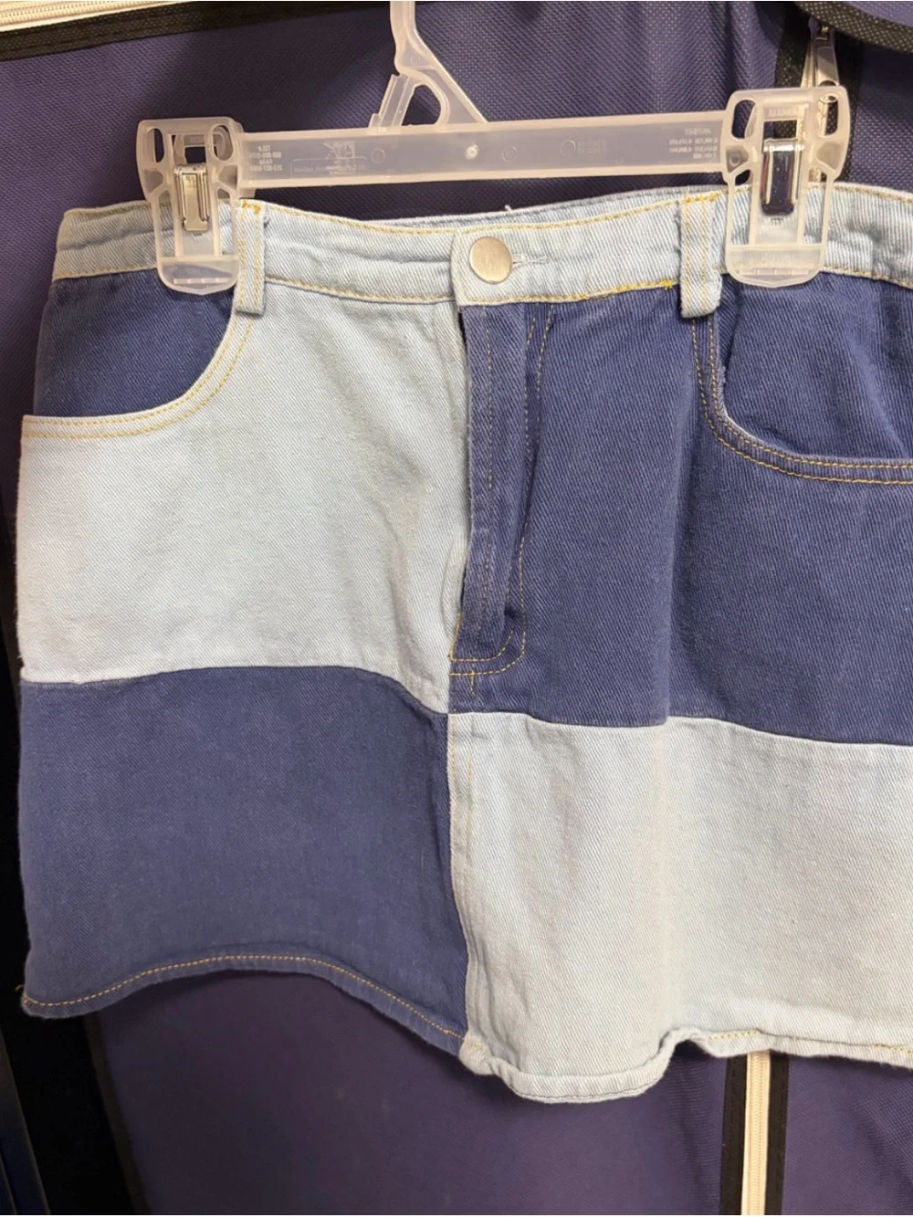 Two-Tone Blue Patchwork Denim Mini Shorts
